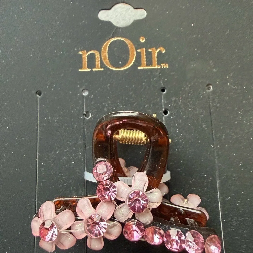 nOir Floral Rhinestone Hair Claw Clips Set of 2 Pink Cream Tortoise Shell OS